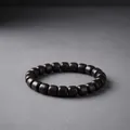 Premium handcrafted dark ebony wood prayer beads bracelet in vintage barrel shape design - Ebony Classical Beads / 8mm*23 Beads / Black