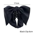 Oversized black fabric bow hair claw clip 17cm wide for elegant ponytail styles - Black Square Claw Clip