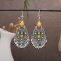 Bohemian style ethnic silver earrings with vibrant multi-color beaded tassel fringe - Multicolor Silver (E4365-1)