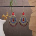 Bohemian ethnic style dangle earrings with red and blue stones and beaded tassels - Red Blue and Bronze (E5472-5)