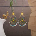 Vintage Bohemian ethnic drop earrings with colorful bead tassels and antique bronze finish - Multicolor Bronze (E2024)