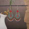 Bohemian ethnic style earrings with red stones and blue turquoise tassel beads - Red Blue Orange Silver (E1707-3)