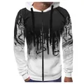 Detailansicht eines Herren-Hoodies mit künstlerischem Schwarz-Weiß-Tintenspritzdruck - S / Tintenspritzer-Stil / Weiß