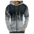 Lässiger Herren-Kapuzenpullover mit Tintenklecks-Druck und Reißverschluss für den Herbst - S / Tintenspritzer-Stil / Hellgrau