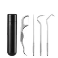 Long version stainless steel dental pick and floss set with black storage case - Black Case (3 Long Picks + Floss)