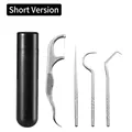 Portable 304 stainless steel dental toothpick set with black storage case - Black Case (3 Short Picks + Floss)