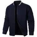Herren Marineblaue Jacquard-Jacke mit Reißverschluss und gestreiftem Stehkragen Details - S / Marineblau