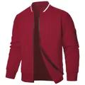 Men's wine red jacquard bomber jacket with zip-up stand collar and sleeve pocket - S / Burgundy