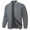 Giacca grigia casual da uomo con zip con motivo jacquard testurizzato e polsini a coste - S / grigio scuro