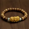 Bracelet en bois de santal sculpté avec perles de santal vert et accents de type jade - Santal Vert 7x8mm*22 Perles (Style Charme de Tara)