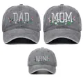 Matching family baseball cap set in grey washed cotton with floral DAD MOM MINI embroidery - Adjustable / Grey DAD, MOM And MINI Set