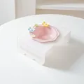 Pink scalloped ceramic flower pet bowl with a neck-protecting acrylic grid stand - Spring Flower + Pink Acrylic Rack