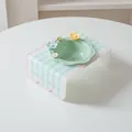 Green ceramic flower pet bowl with a striped acrylic neck-protecting stand base - Spring Flower + Green Acrylic Rack