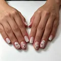 Elegant 24pcs pink gradient press-on nails with white floral and polka dot art. - Pink White Ombre Flower Polka Dot Style (CW687) + Yellow Jelly Glue + File