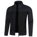 Casual men's zip-up cardigan jacket featuring a stylish black quilted front panel design - Black