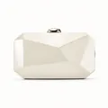 Detailed view of elegant ivory geometric faceted evening clutch bag with gold clasp - Milky White