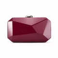 Close-up of elegant wine red geometric faceted evening clutch with gold clasp - Burgundy