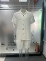 Men's summer casual two-piece cream shirt and shorts set in premium textured fabric - S / Top And Bottom / Off White