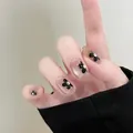 Luxurious cat-eye press-on nails featuring black flower charms and elegant diamond accents - M / Crystal Lantern Style (BY1741)