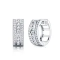 Elegant 925 sterling silver hoop earrings set with shimmering round moissanite stones - Style E17592 Moissanite 1.9/1.2mm