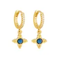 Elegant S925 gold-plated huggie hoop earrings with blue zircon star pendant for women. - Gold