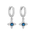 S925 sterling silver hoop earrings with blue zircon cross dangles for women - White Gold