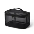 Large capacity black mesh travel cosmetic bag with a sturdy handle and double zippers - Black Mesh (Single Layer)