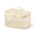 Beige mesh cosmetic bag with double zippers and top handle for travel storage and makeup - Beige Mesh (Single Layer)