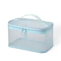Portable light blue mesh cosmetic bag travel storage bag for toiletries and makeup - Blue Mesh (Single Layer)