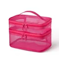 Double layer hot pink mesh cosmetic bag with top handle for travel organization - Rose Red Mesh (Double Layer)