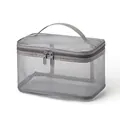 Large capacity grey mesh cosmetic bag with double zipper for travel toiletry storage - Gray Mesh (Single Layer)