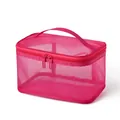 Transparent pink mesh cosmetic bag for travel toiletries and makeup storage organizer - Rose Red Mesh (Single Layer)