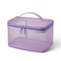 Portable purple mesh cosmetic bag with large capacity for travel toiletry storage - Purple Mesh (Single Layer)