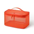 Portable orange mesh cosmetic storage bag with double zipper and top handle design - Orange Mesh (Single Layer)