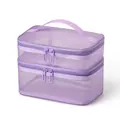 Portable purple double-layer mesh cosmetic bag with handle and smooth zipper closure - Purple Mesh (Double Layer)