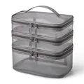 Grey mesh makeup bag travel toiletry organizer with layered large capacity storage - Gray Mesh (Triple Layer)