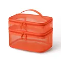 Double-layer orange mesh cosmetic bag with top handle and sturdy zippers - Orange Mesh (Double Layer)