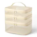 Large capacity three-layer cream mesh travel makeup and toiletry storage bag with handle - Beige Mesh (Triple Layer)