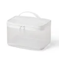 Minimalist white mesh cosmetic bag with double zipper and handle for travel storage - White Mesh (Single Layer)