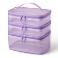 Large purple three-layer mesh travel cosmetic bag for makeup and toiletry storage - Purple Mesh (Triple Layer)