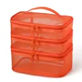Vibrant orange triple-layer mesh travel makeup organizer with secure zipper closures - Orange Mesh (Triple Layer)