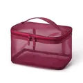 Durable large capacity burgundy mesh cosmetic bag for travel storage and makeup tools - Wine Red Mesh (Single Layer)