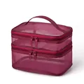 Portable wine red double-layer mesh cosmetic bag for travel toiletries organizer - Wine Red Mesh (Double Layer)