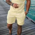 Men's summer casual shorts with 3D geometric pattern on textured fabric - Pale Yellow (ZK87-39)