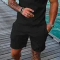 Detailed view of men's casual black shorts with chevron 3D texture on wooden deck - Black (ZK87-36)