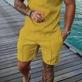 Stylish yellow men's summer casual 3D geometric printed shorts and t-shirt beach set - Ginger Yellow (ZK87-35)