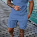 Men's summer casual sky blue shorts set featuring a stylish 3D geometric print design - XS / Sky Blue (ZK87-31)