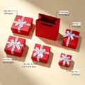 Red jewelry gift box set with white ribbons in various sizes and matching bag - Red Letter Style