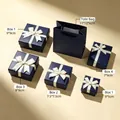 Premium navy blue jewelry gift box and bag collection with cream ribbon bows for festivals - 5X5X3cm / Navy Blue (Gold Edge)