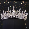 Elegant silver bridal tiara crown with sparkling crystals for weddings and parties - 40# Geometric Crested Luxury Style (Silver)